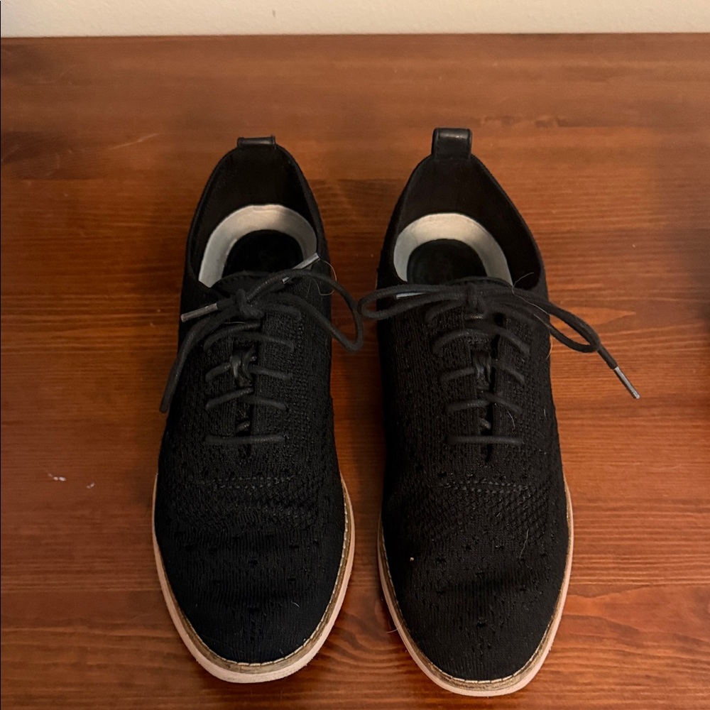 Cole Haan Black Knit Lace-Up Oxfords with Tan Sole